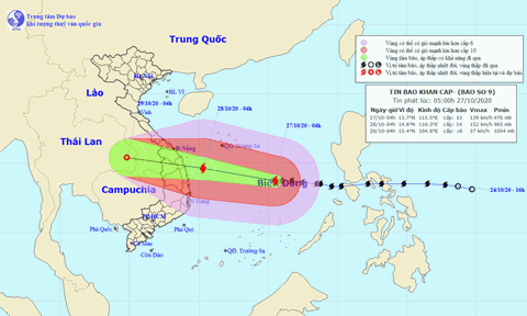 Bão số 9 tiếp tục mạnh lên, gây mưa trải rộng cả dải miền Trung